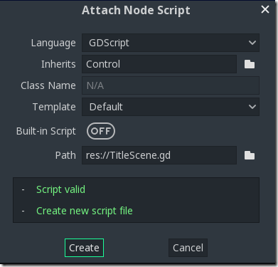 Create-Script in Godot Screenshot