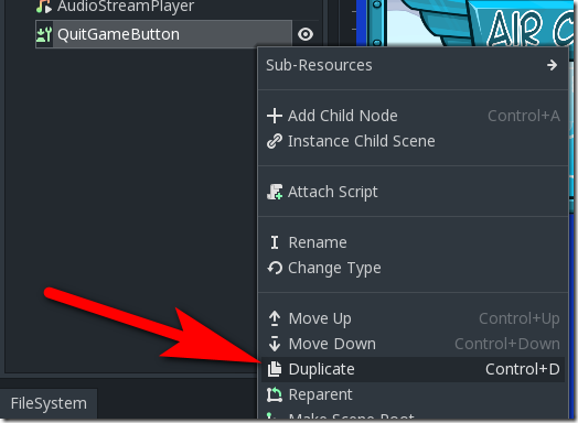 Duplicate Button in Godot Screenshot